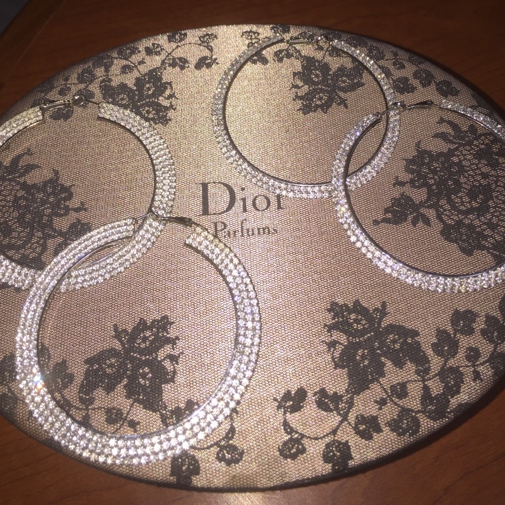 2 sets Large diamond hoop earrings