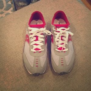 Saucony grey and red shoes