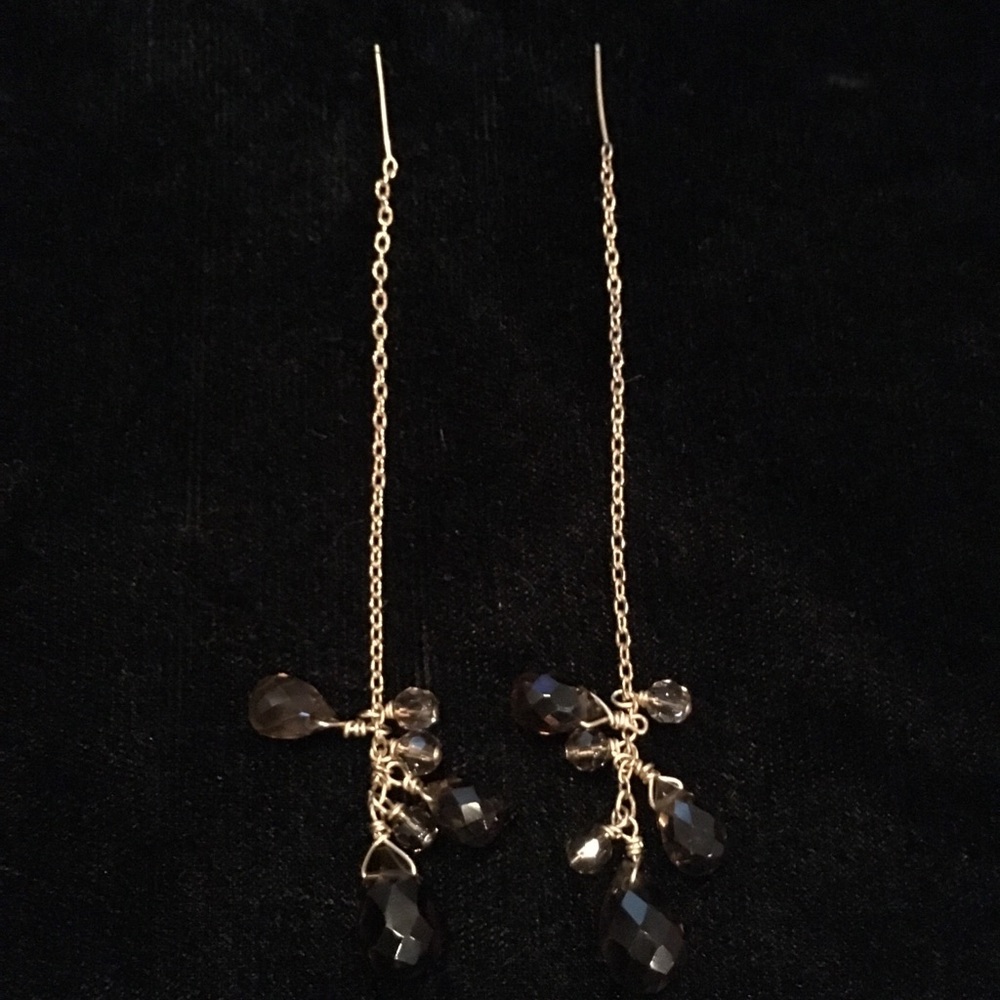 Smokey topaz and gold filled earring threaders