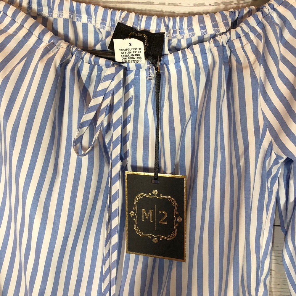 Off the Shoulder Cutout Lace Striped Blouse - Picture 5 of 6