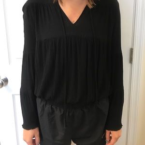 Cinched Black Long Sleeve Top