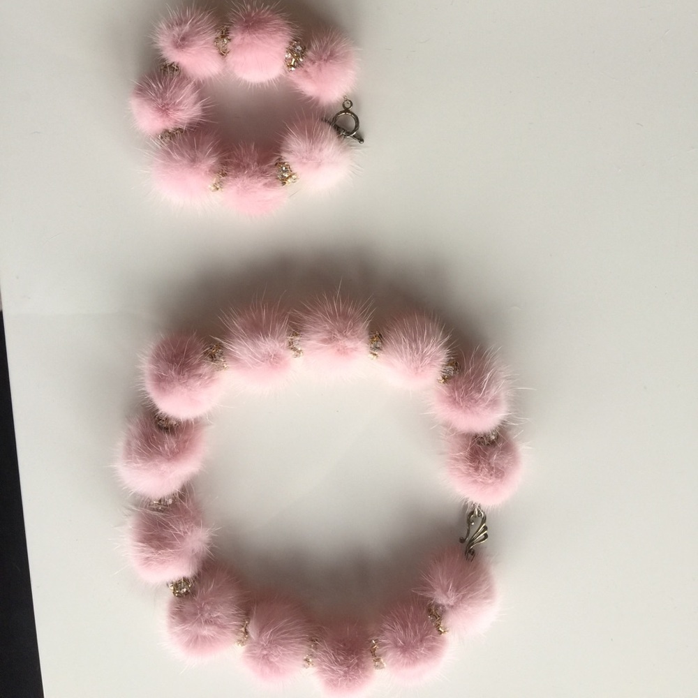 Pink mink matching necklace and bracelet