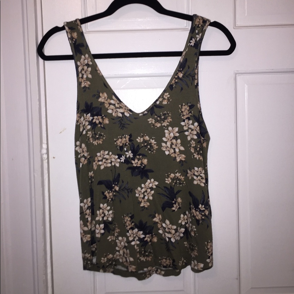 American Eagle olive green boho floral tank top
