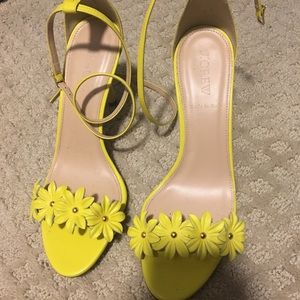 Jcrew Leather flower ankle strap heel