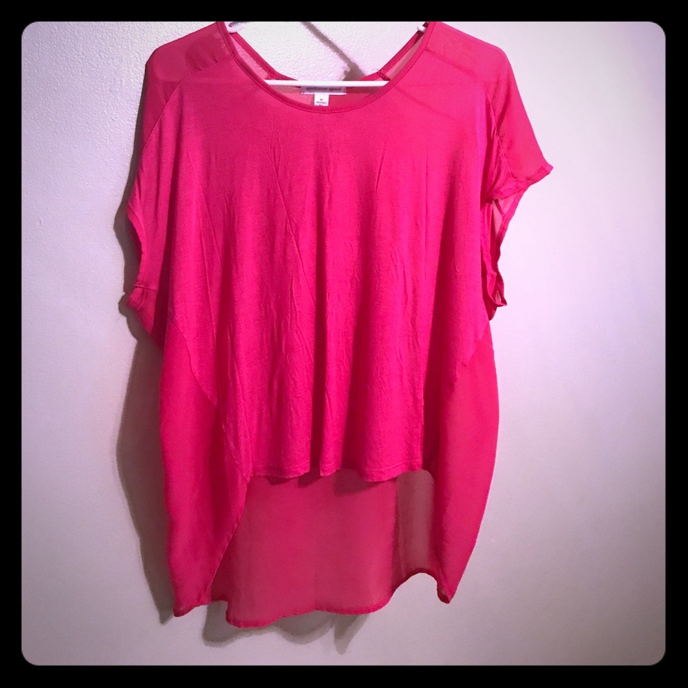Sheer back, hi-low blouse