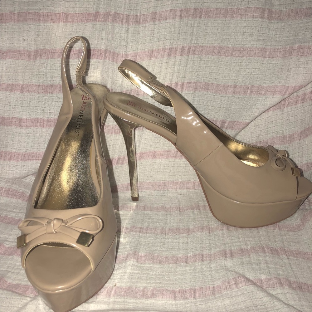 Nude sling back heels