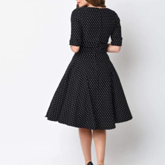 Delores Swing Dress in Black with White dots - Picture 2 of 5