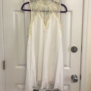 High-Neck White Dress with Ivory Lace Accents