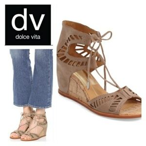 Dolce Vita Linsey Lace Up Wedge Sandals, Almond