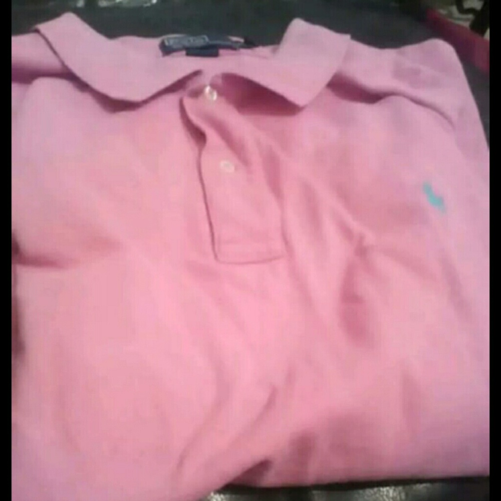 Pink polo with blue horse.