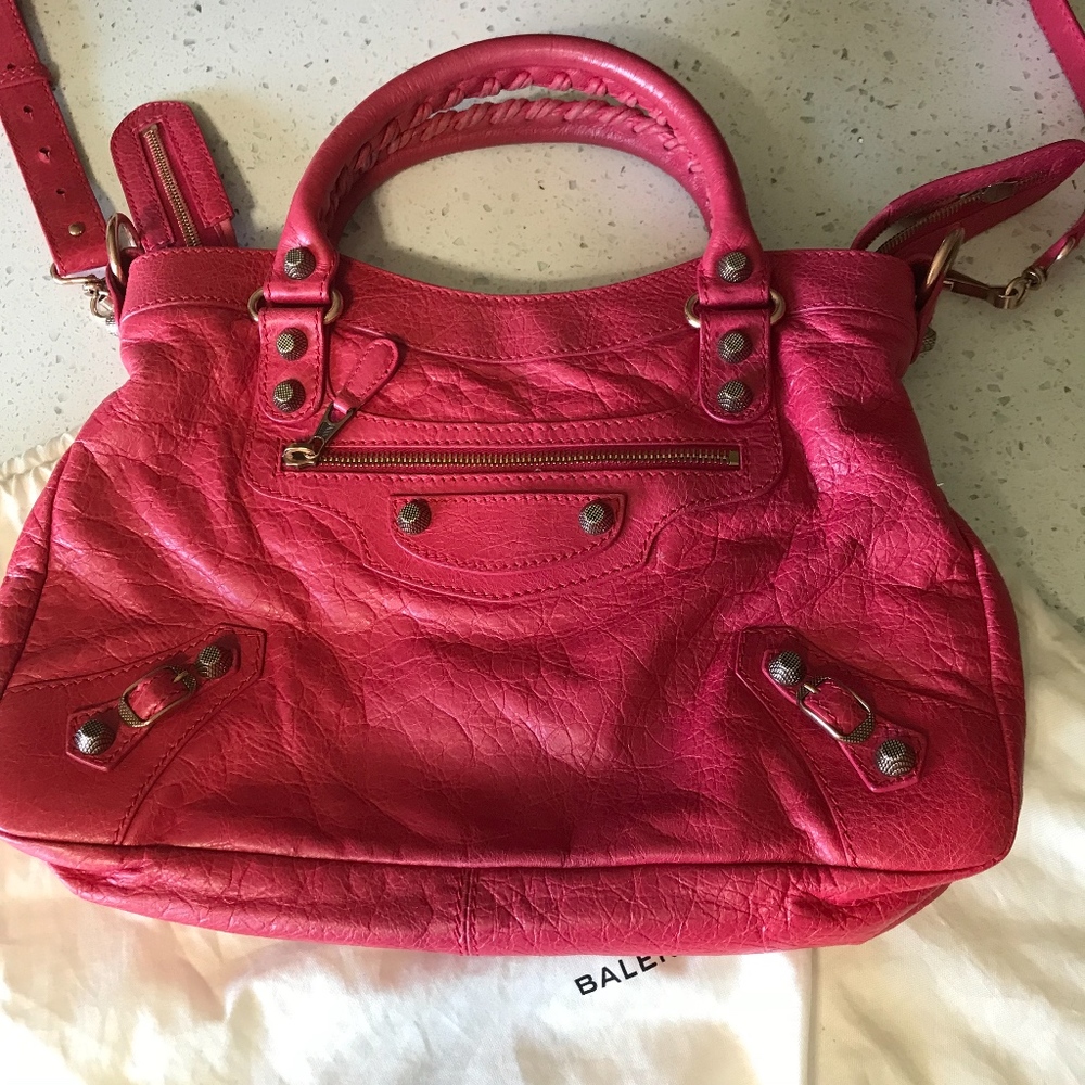 Balenciaga cross body pink sheepskin leather