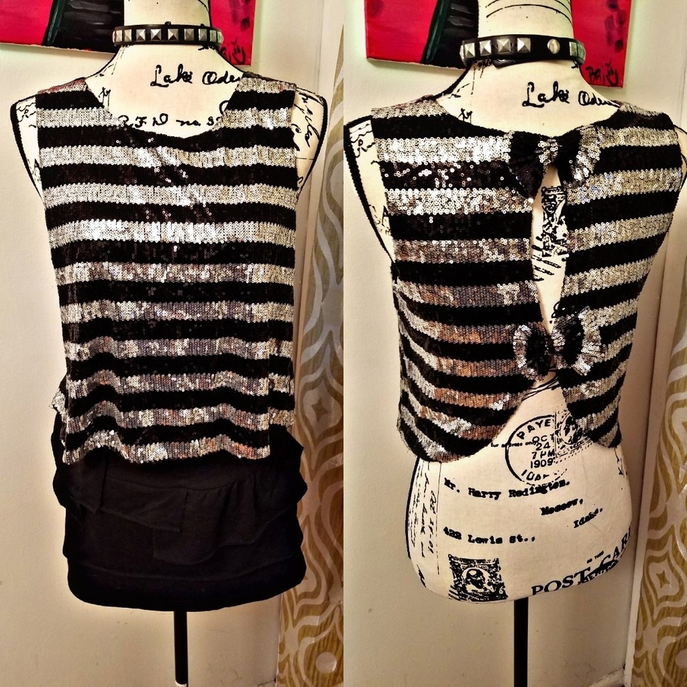 Silver & Black Sequin Crop top