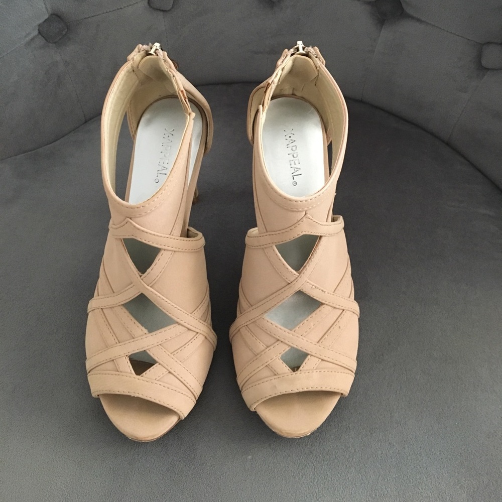 X-Appeal Nude Open Toe Heels, Size 7