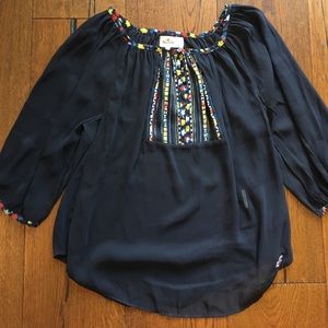 Hollister red, yellow, white, and navy blue blouse