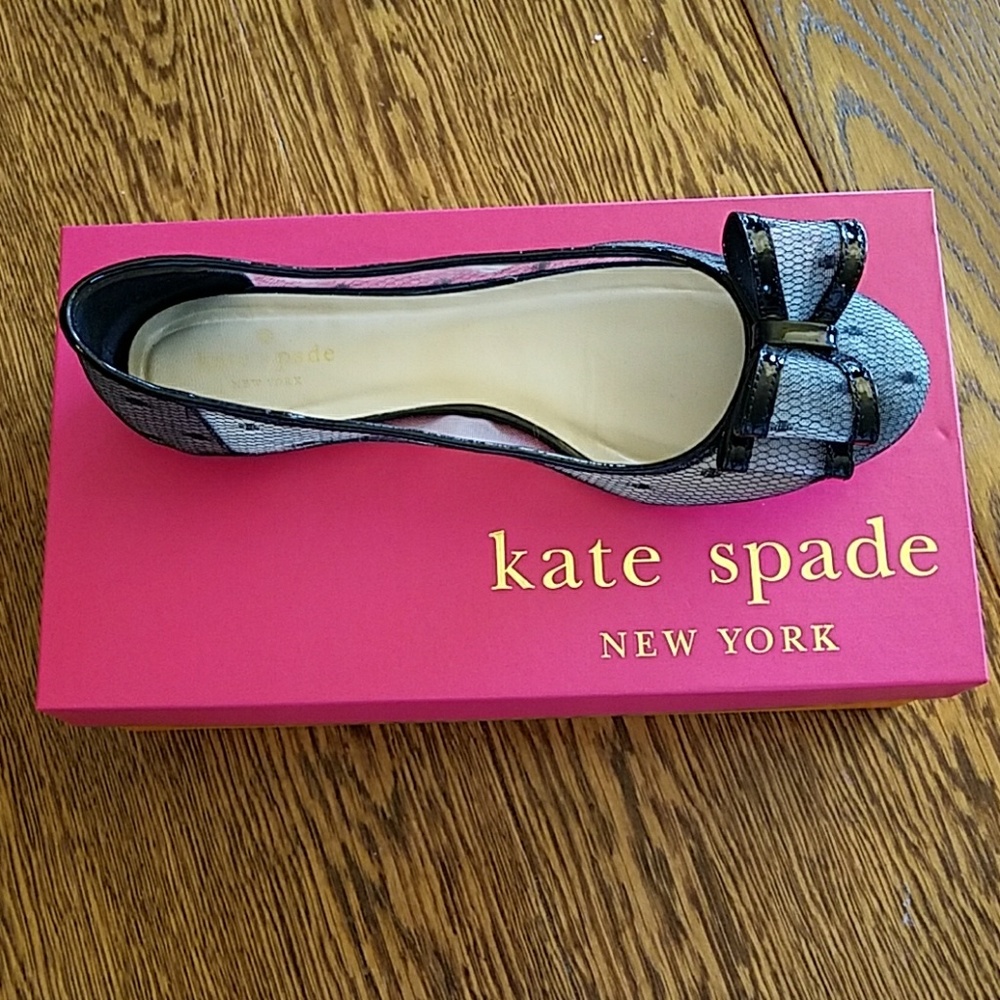 Kate Spade Bernice black dot mesh flat 8W
