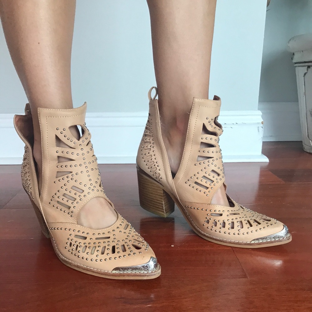 Tan Western Studded Jefferey Campbell booties