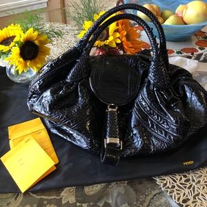Authentic FENDI Black Nappa Patent Leather Spy Bag