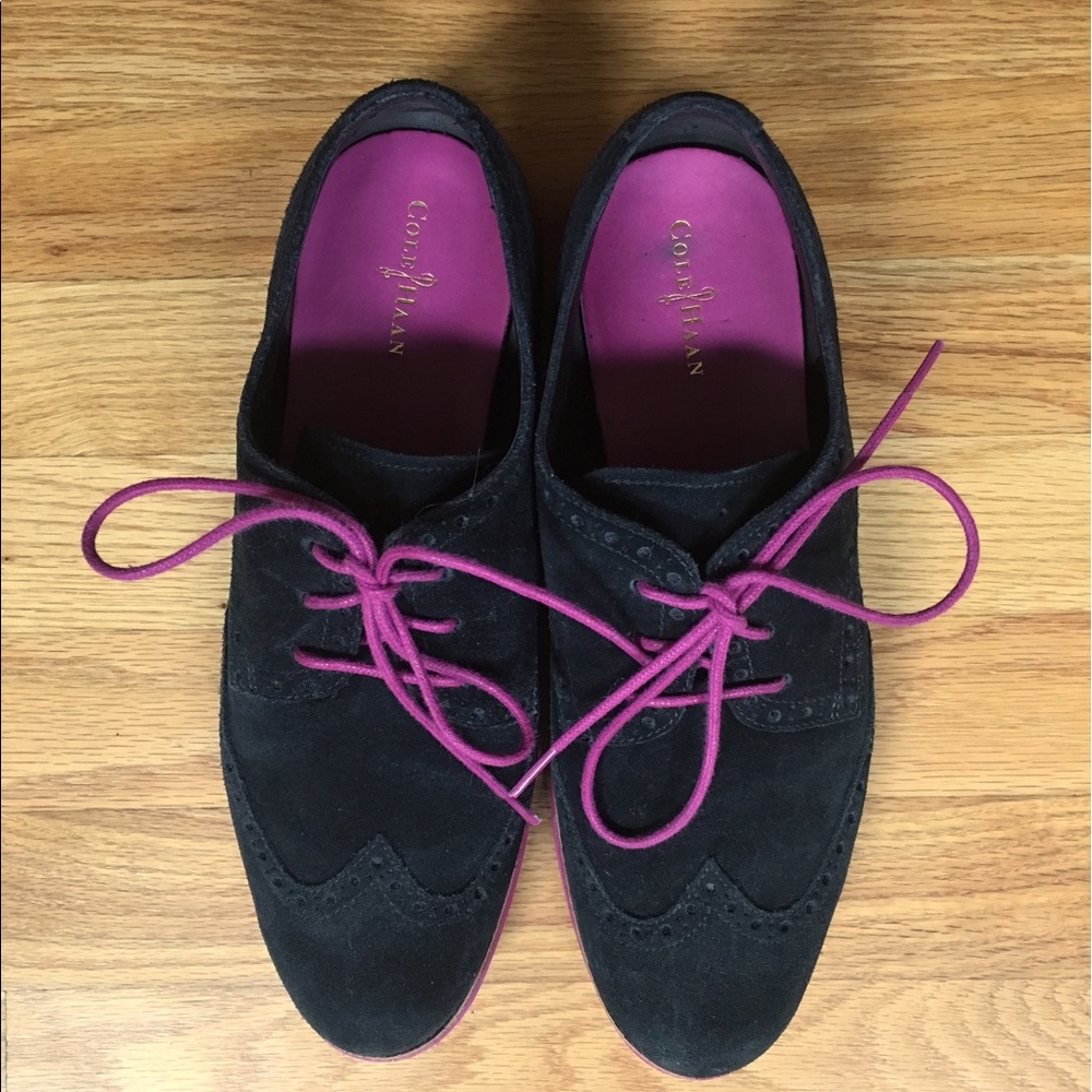 Cole Haan Lunargrand Suede Oxford Black Pink Soles