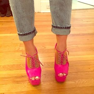 Jeffrey Campbell Pink Open Toe Platform Heels