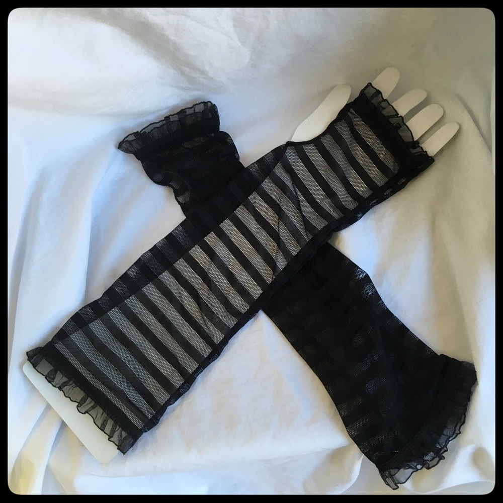 Striped Mesh Arm Warmers