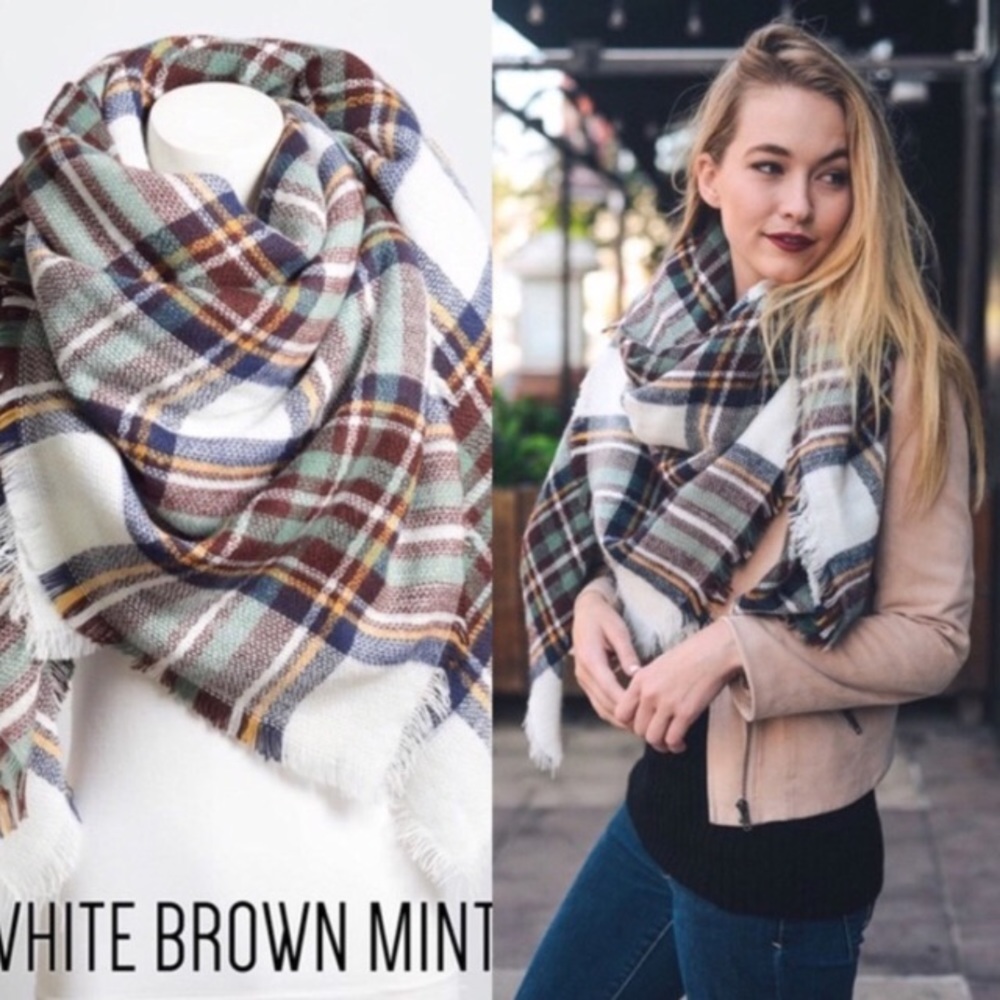 COMING SOON! White Brown Mint blanket scarf