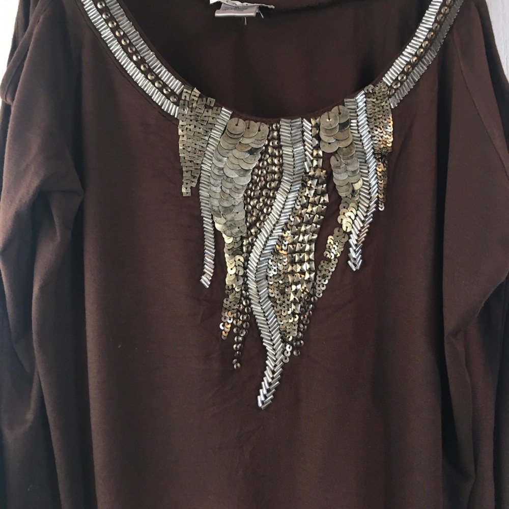 Cache Beaded Cold Shoulder Top - image 1