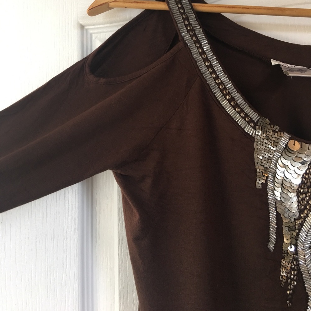 Cache Beaded Cold Shoulder Top - image 3