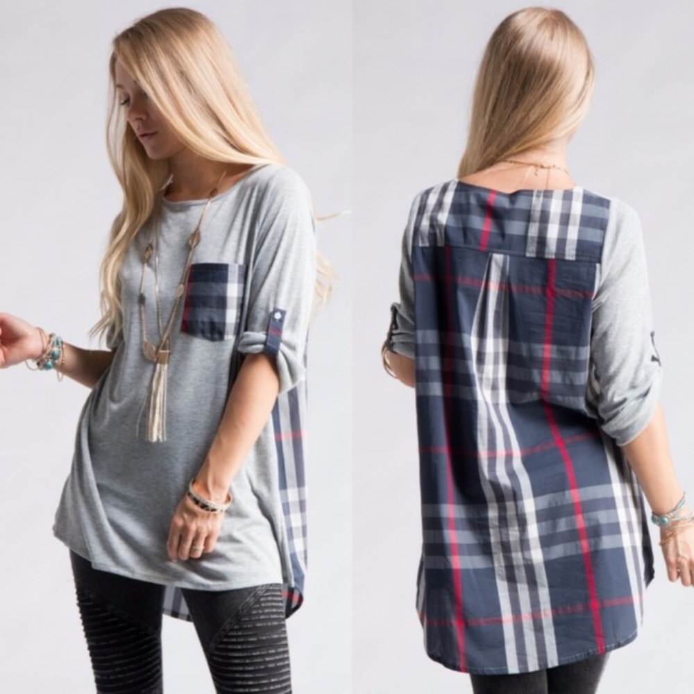 💕 Final Drop Grey/Navy Plaid Top