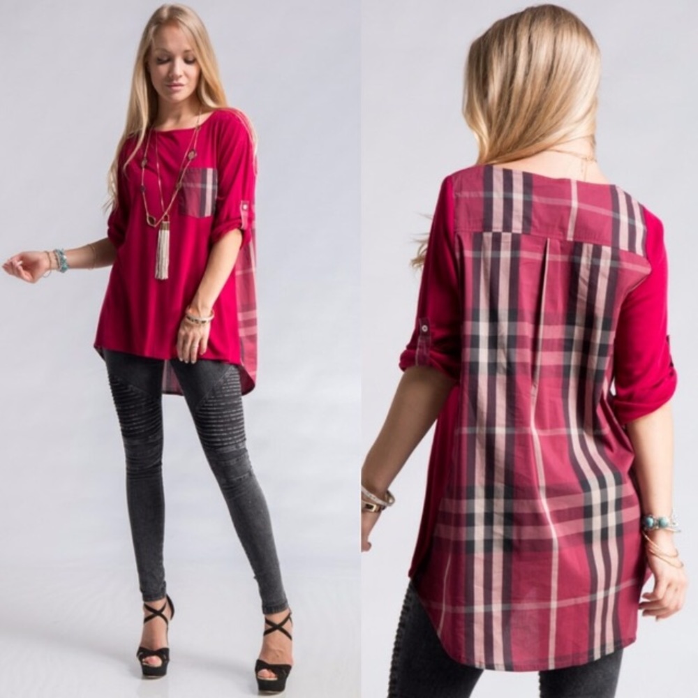 💕Final Drop. Burgundy Plaid Top.