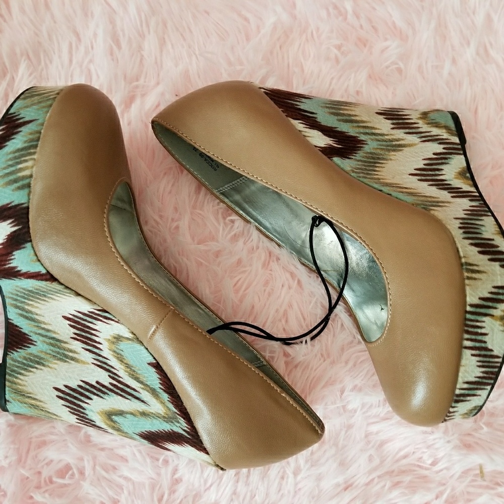 Tan wedge heels