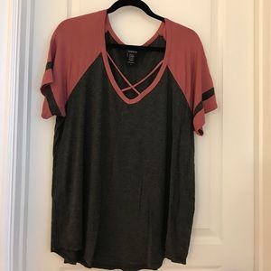 Adorable dark grey and pink baseball tee
