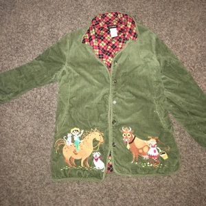 Green corduroys button up jacket
