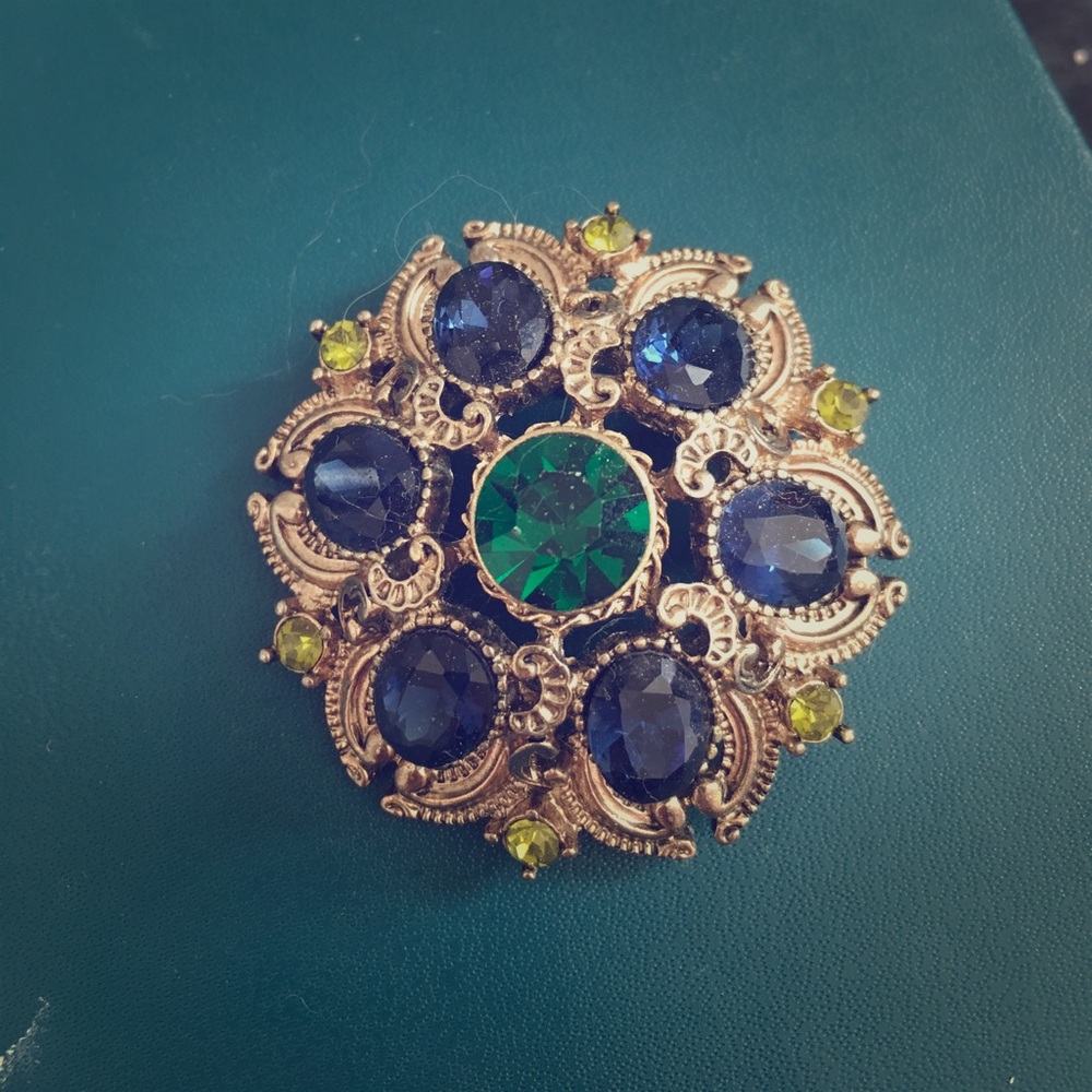 Blue and green antique looking brooch