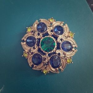 Blue and green antique looking brooch