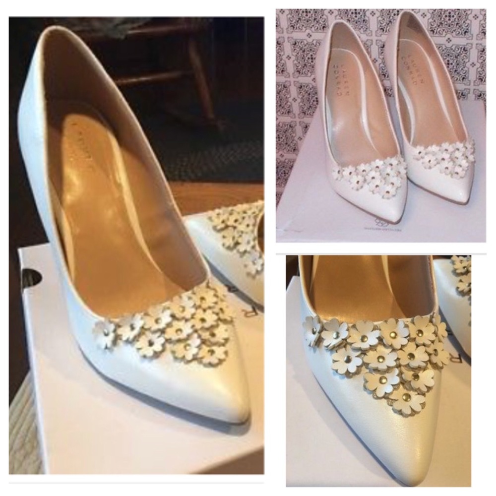 LC Lauren Conrad White Petal High Heels Stilettos