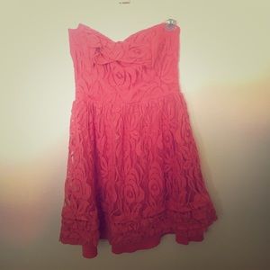 Pink strapless lace dress