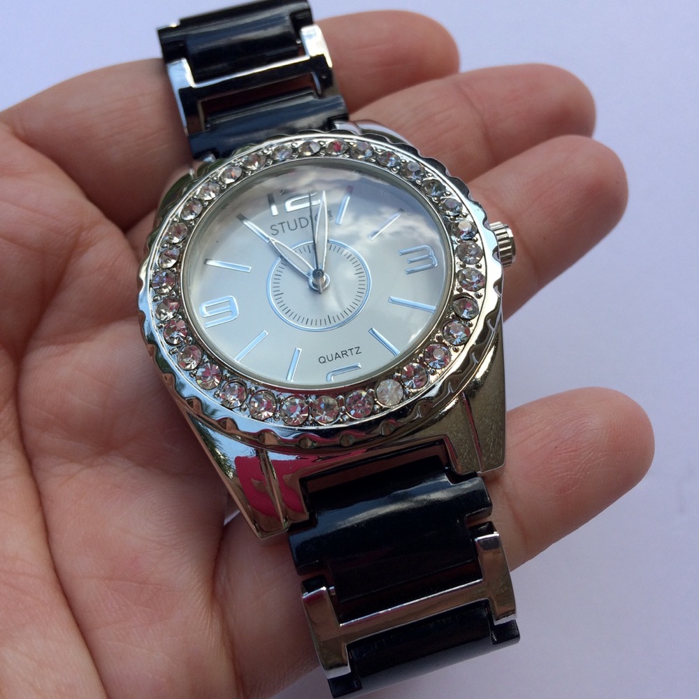 Studio black & silver women's watch with diamonds