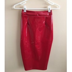 NWT red patent leather midi skirt