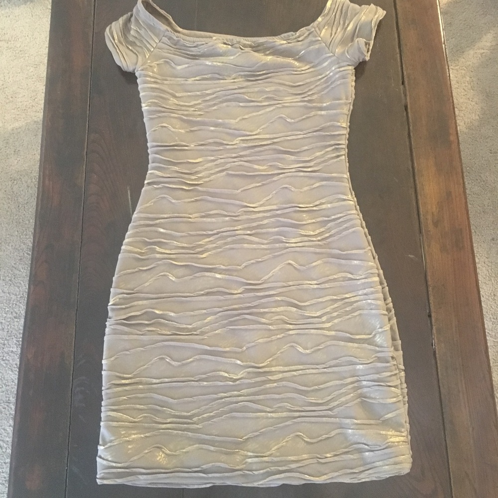 Gold off the shoulder mini dress