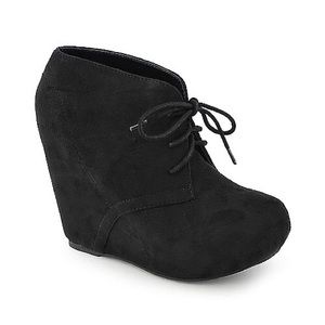 Oxford Ankle Booties Faux Suede Lace-up Wedge