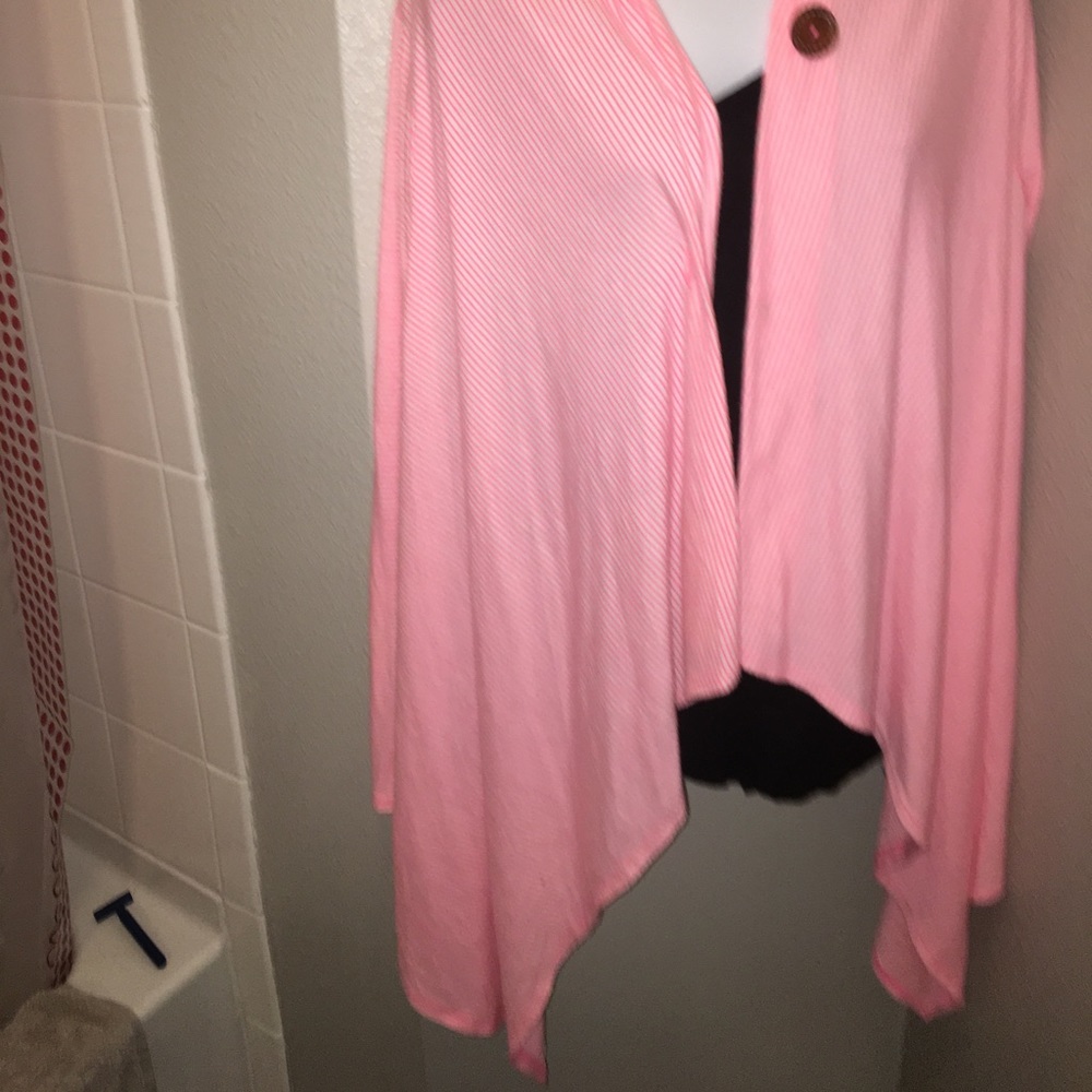 cardigan/wrap. Neon pink and tan