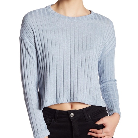 Lush Tops - Lush Ribbed Long Sleeved Top in Blue Small