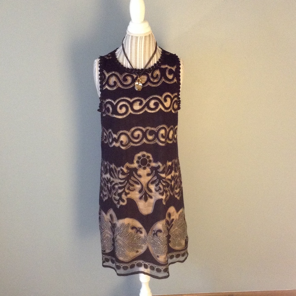 Black & Beige cutout lace shift dress
