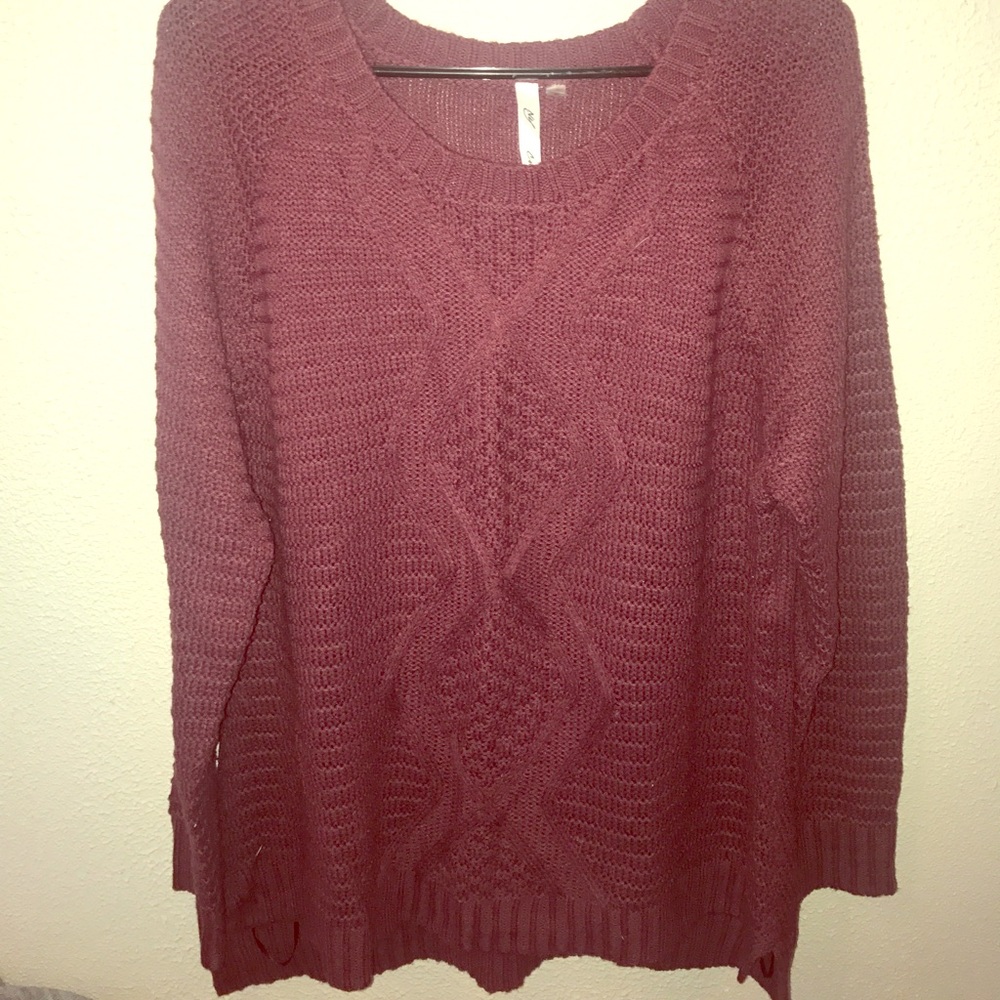 NY Collection Cozy Knit Sweater- Burgundy