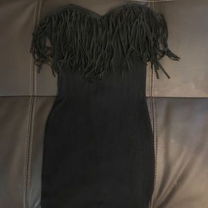 Fitted black fringe dress