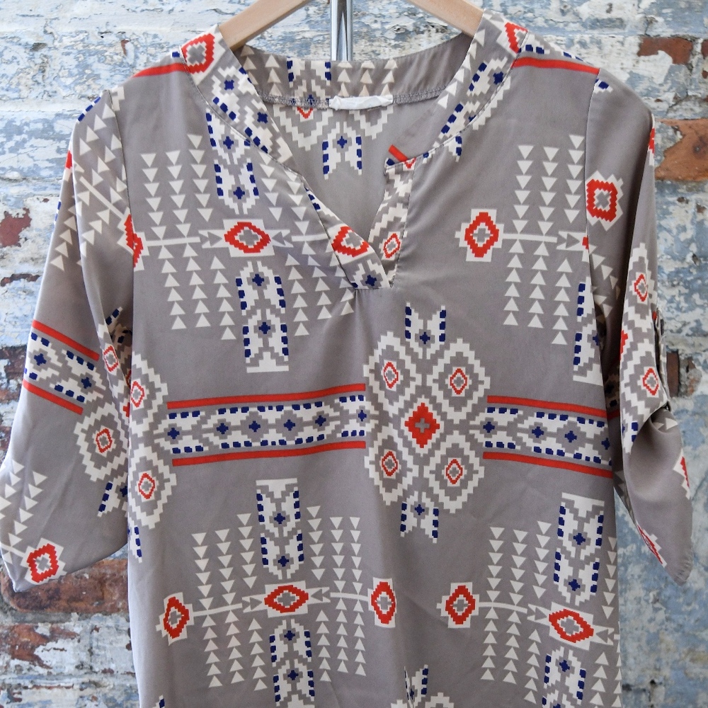3/4 sleeve Aztec Printed Blouse