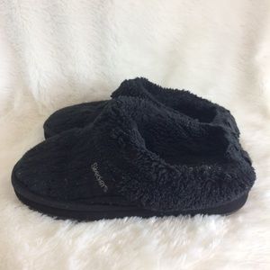 Sketchers Black Knitted faux Fur Slipper Shoe Sz 9