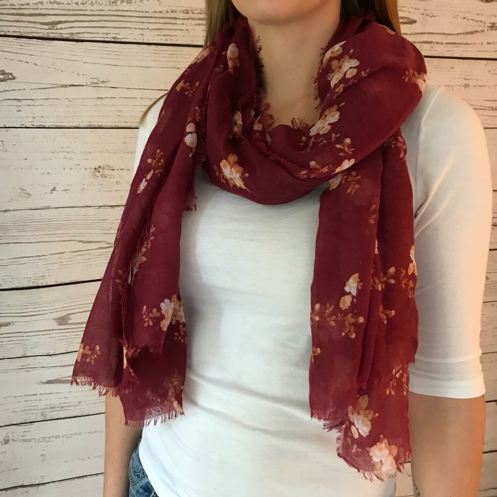 Burgundy Floral Semi-Sheer Fall Scarf