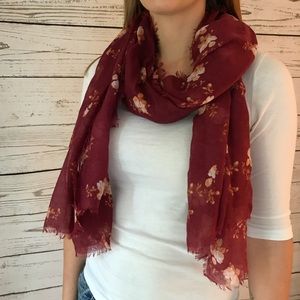 Burgundy Floral Semi-Sheer Fall Scarf
