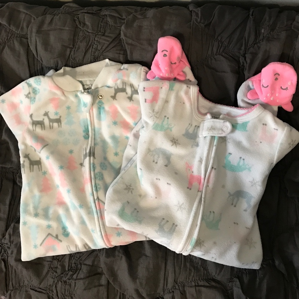 Carters Baby Girl Deer Sleepers 6mo.